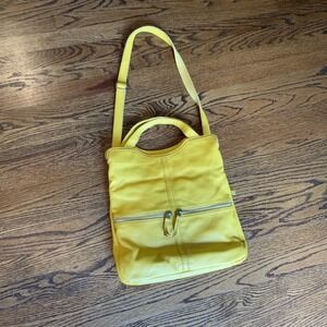 FOSSIL Erin Foldover Yellow Pebbled Leather Convertible Crossbody‎ Tote Purse